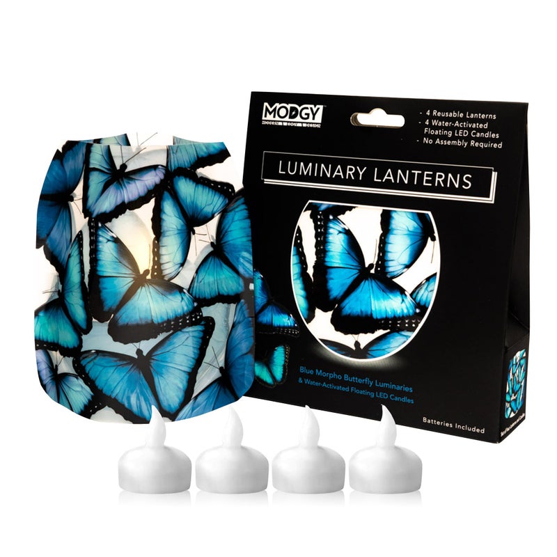 MODGY Luminary Lanterns Floating LED Candles with Batteries Included - Luminaries are Great for Weddings, Parties, Patios & Celebrations of All Kinds (Morpho), Pack of 4 - Image 1